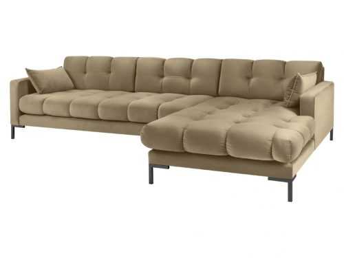 Béžová sametová rohová pohovka MICADONI MAMAIA 293 cm