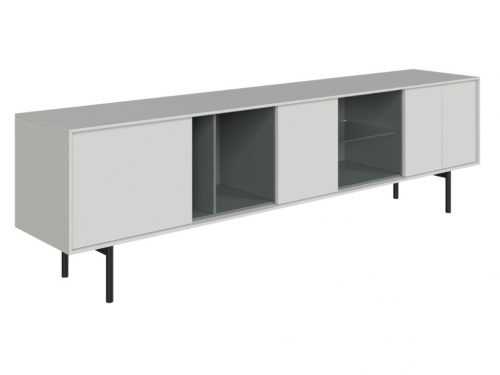 Bílý TV stolek Miotto Ostuni s kovovou podnoží 210 x 40 cm