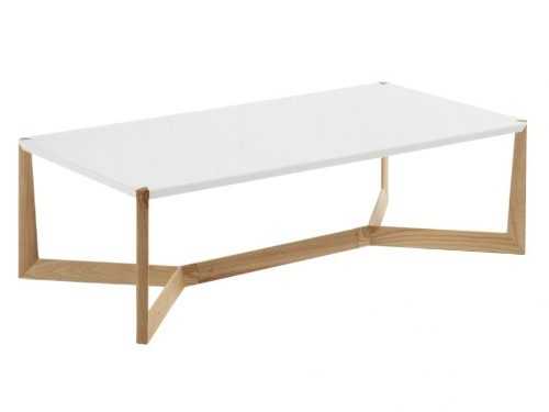 Bílý dřevěný konferenční stolek Laforma Duplex s jasanovou podnoží 120 x 60 cm