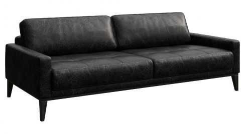 Černá vintage třímístná kožená pohovka MESONICA Musso Tufted 211 cm