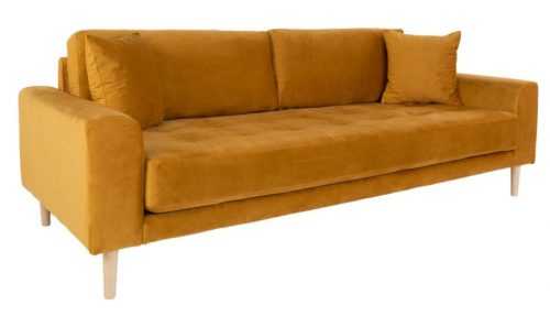 Nordic Living Žlutá sametová třímístná pohovka Limo 210 cm