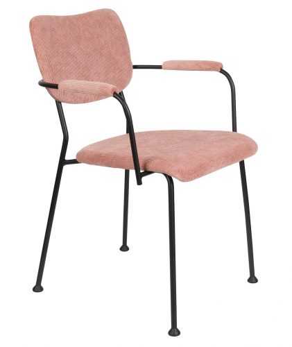 Růžová manšestrová jídelní židle ZUIVER BENSON s područkami