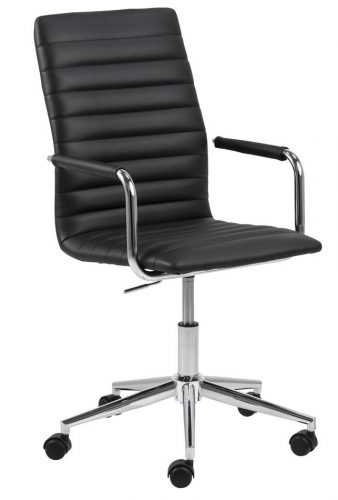 SCANDI Černá koženková kancelářská ferenční židle Aqua s chromovou podnoží