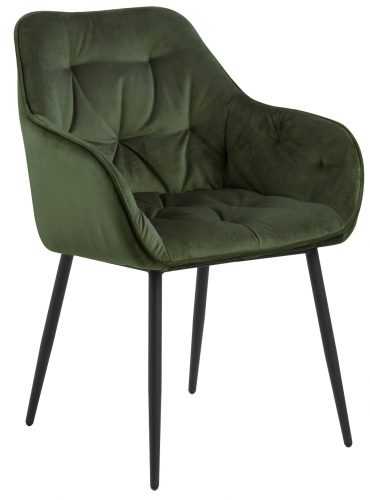 SCANDI Tmavě zelená sametová jídelní židle Norman
