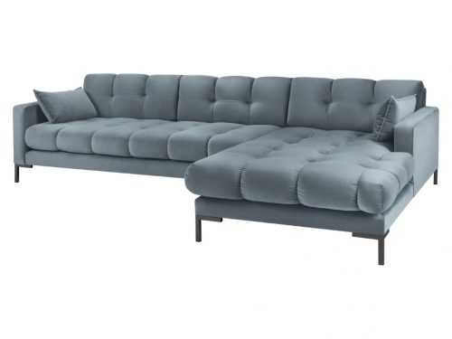 Světle modrá sametová rohová pohovka MICADONI MAMAIA 293 cm