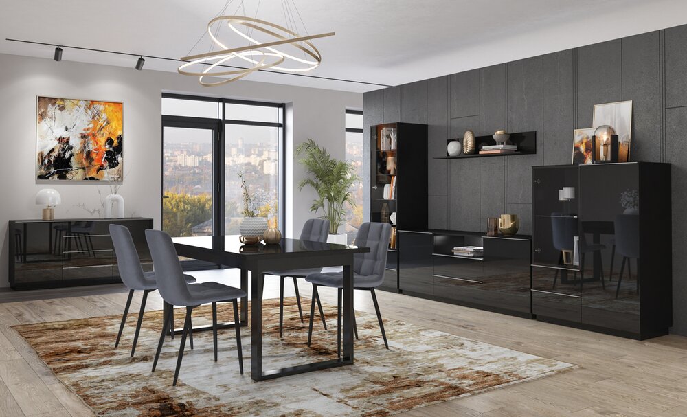 Jídelní sestava HEMI černá / černé sklo