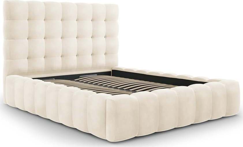 Béžová čalouněná dvoulůžková postel s úložným prostorem s roštem 140x200 cm Bali – Cosmopolitan Design