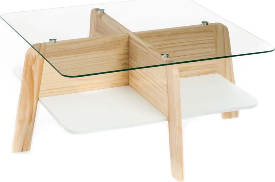 Konferenční stolek v přírodní barvě se skleněnou deskou 60x60 cm – Tomasucci
