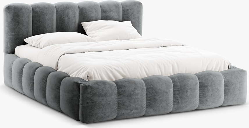 Šedá čalouněná dvoulůžková postel s úložným prostorem a roštem 160x200 cm Lupine – Micadoni Home