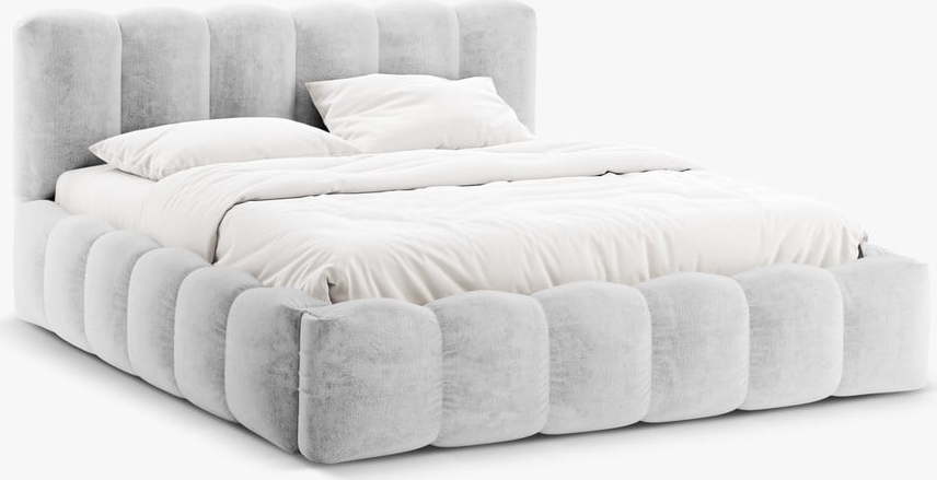 Světle šedá čalouněná dvoulůžková postel s úložným prostorem a roštem 200x200 cm Lupine – Micadoni Home