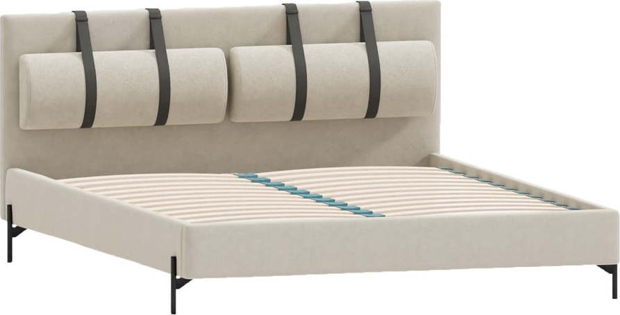 Béžová čalouněná dvoulůžková postel s roštem 200x200 cm Tulsa – Ropez