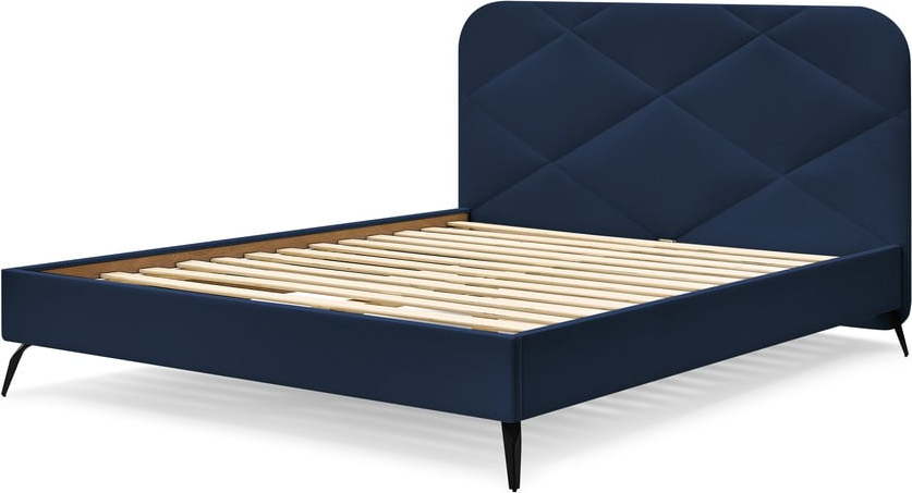 Tmavě modrá čalouněná dvoulůžková postel s roštem 160x200 cm Prune – Bobochic Paris