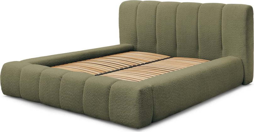 Zelená čalouněná dvoulůžková postel s úložným prostorem s roštem 140x190 cm Denali – Bobochic Paris