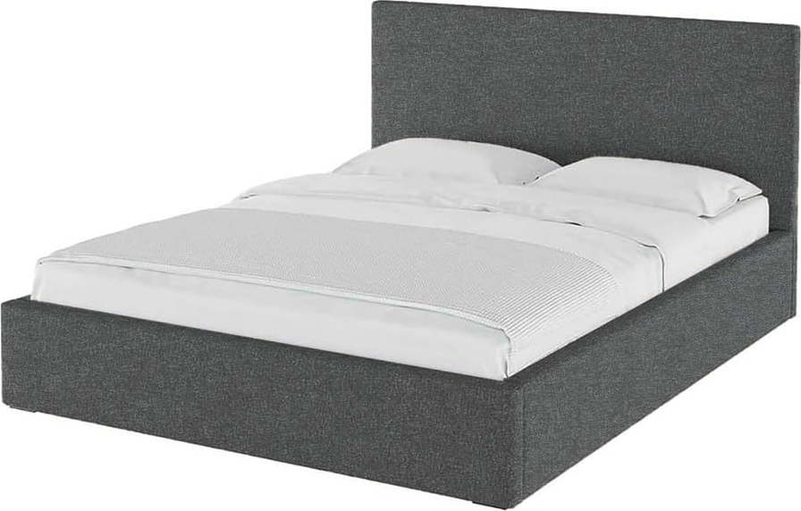 Antracitová čalouněná dvoulůžková postel s úložným prostorem s roštem 160x200 cm Bufo – MESONICA