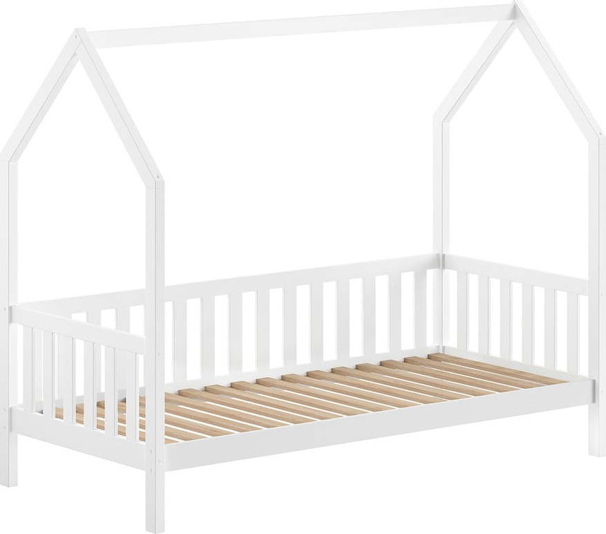 Bílá domečková dětská postel z borovicového dřeva s roštem 90x200 cm Cabane – Vipack