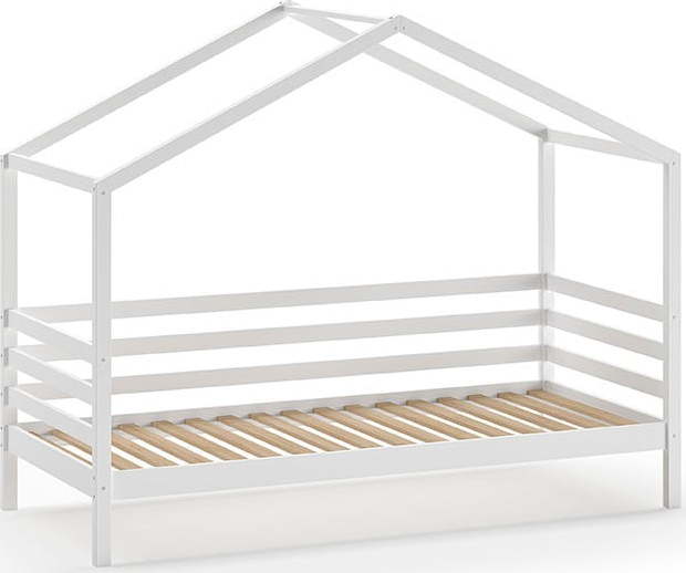 Bílá domečková dětská postel z borovicového dřeva s roštem 90x200 cm Dallas – Vipack