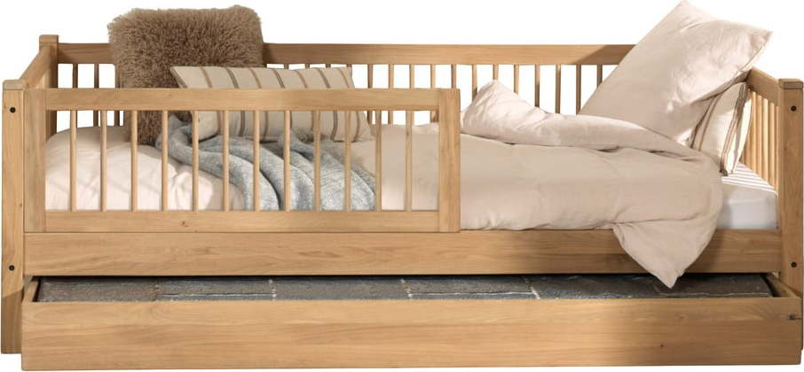 Dětská postel z dubového dřeva s výsuvným lůžkem s roštem v přírodní barvě 90x200 cm Forrest – Vipack