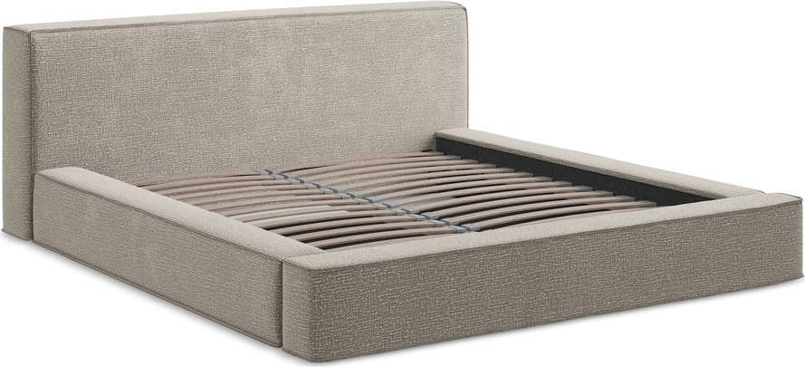 Čalouněná dvoulůžková postel taupe s úložným prostorem s roštem 140x200 cm Noho – Makamii