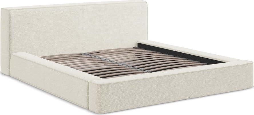 Krémová čalouněná dvoulůžková postel s úložným prostorem s roštem 180x200 cm Noho – Makamii
