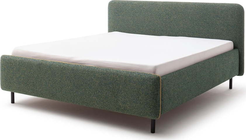 Tmavě zelená čalouněná dvoulůžková postel s úložným prostorem s roštem 160x200 cm Primo – Meise Möbel