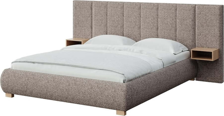 Světle hnědá čalouněná dvoulůžková postel s roštem 160x200 cm Fioro – MESONICA