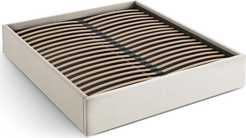 Béžová čalouněná dvoulůžková postel s úložným prostorem/bez čela s roštem 160x200 cm Susan – Micadoni