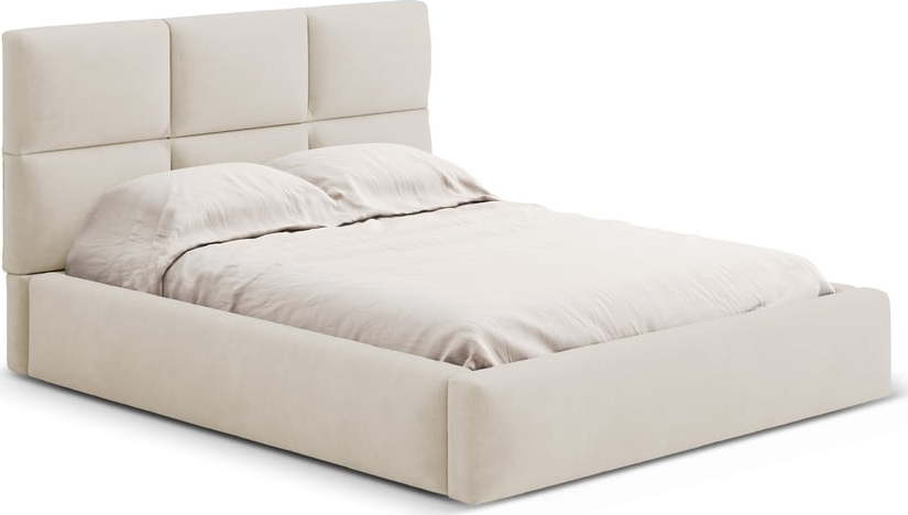 Béžová čalouněná dvoulůžková postel s úložným prostorem s roštem 160x200 cm Libera – Windsor & Co Sofas