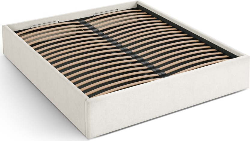 Krémová čalouněná dvoulůžková postel s úložným prostorem/bez čela s roštem 180x200 cm Susan – Micadoni