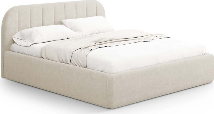Krémová čalouněná dvoulůžková postel s úložným prostorem s roštem 160x200 cm Juno – Windsor & Co Sofas