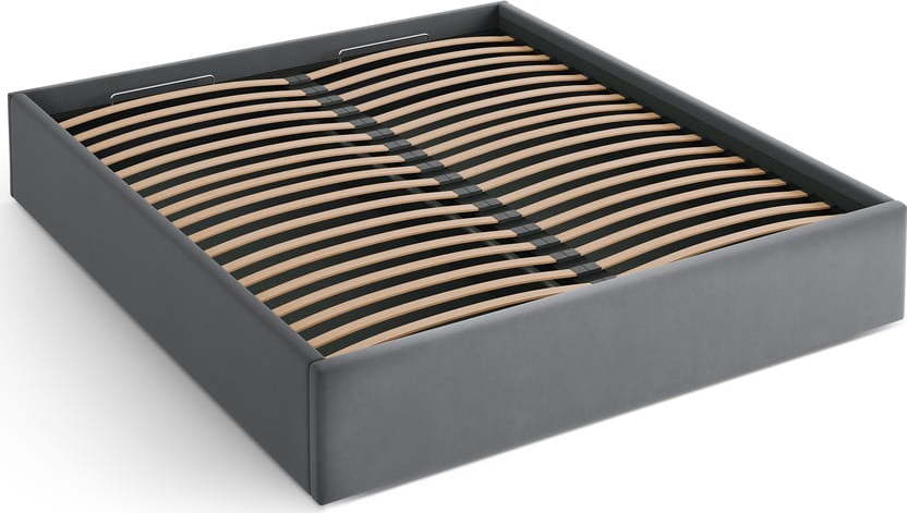 Šedá čalouněná dvoulůžková postel s úložným prostorem/bez čela s roštem 140x200 cm Susan – Micadoni