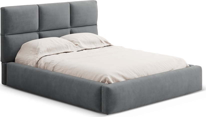 Šedá čalouněná dvoulůžková postel s úložným prostorem s roštem 180x200 cm Libera – Windsor & Co Sofas