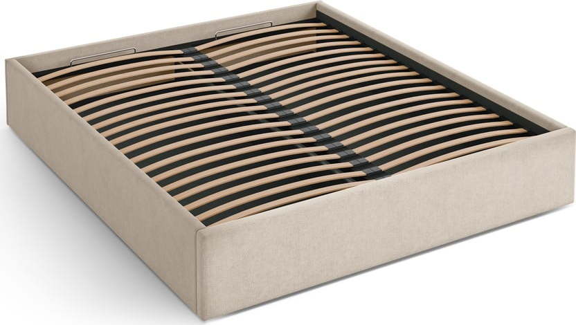 Světle hnědá čalouněná dvoulůžková postel s úložným prostorem/bez čela s roštem 140x200 cm Susan – Micadoni