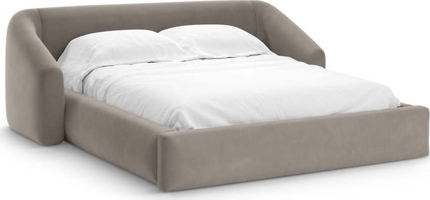 Světle hnědá čalouněná dvoulůžková postel s úložným prostorem s roštem 200x200 cm Campi – Cosmopolitan Design