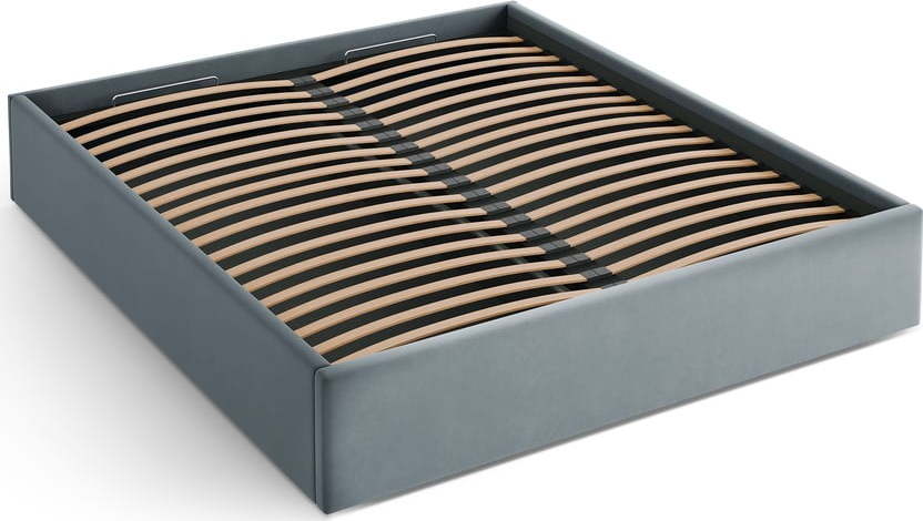 Světle modrá čalouněná dvoulůžková postel s úložným prostorem/bez čela s roštem 200x200 cm Susan – Micadoni