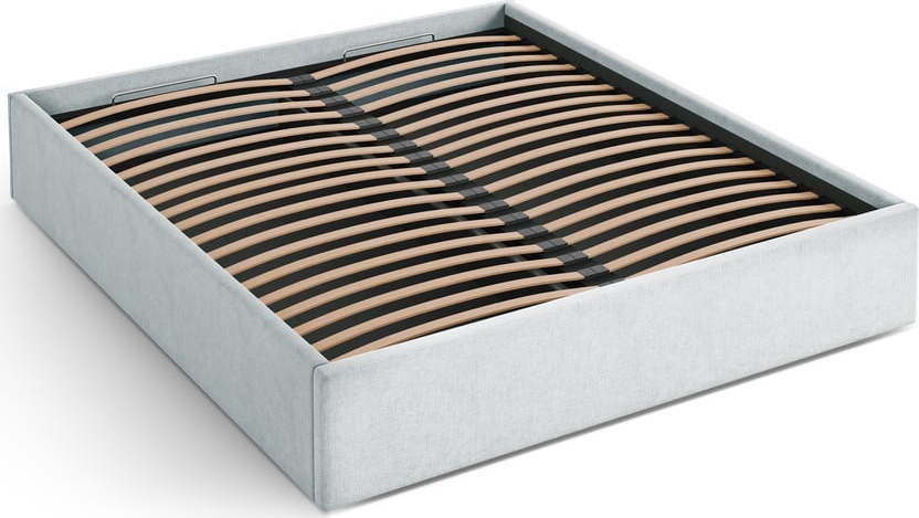 Světle šedá čalouněná dvoulůžková postel s úložným prostorem/bez čela s roštem 180x200 cm Susan – Micadoni