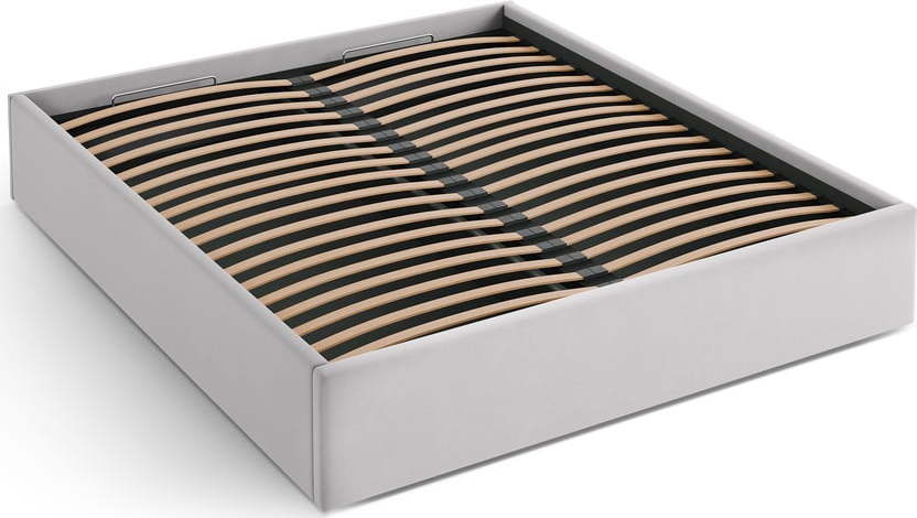 Světle šedá čalouněná dvoulůžková postel s úložným prostorem/bez čela s roštem 200x200 cm Susan – Micadoni