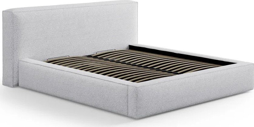 Světle šedá čalouněná dvoulůžková postel s úložným prostorem s roštem 160x200 cm Simon Olivia – Micadoni