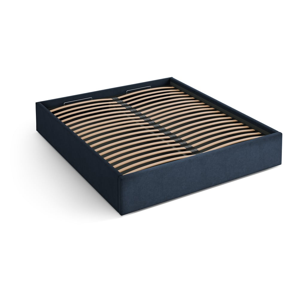 Tmavě modrá čalouněná dvoulůžková postel s úložným prostorem/bez čela s roštem 140x200 cm Susan – Micadoni