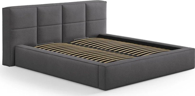 Tmavě šedá čalouněná dvoulůžková postel s úložným prostorem s roštem 180x200 cm Simon Darren – Micadoni
