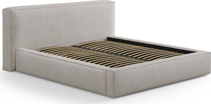 Světle šedá čalouněná dvoulůžková postel s úložným prostorem s roštem 200x200 cm Simon Olivia – Micadoni